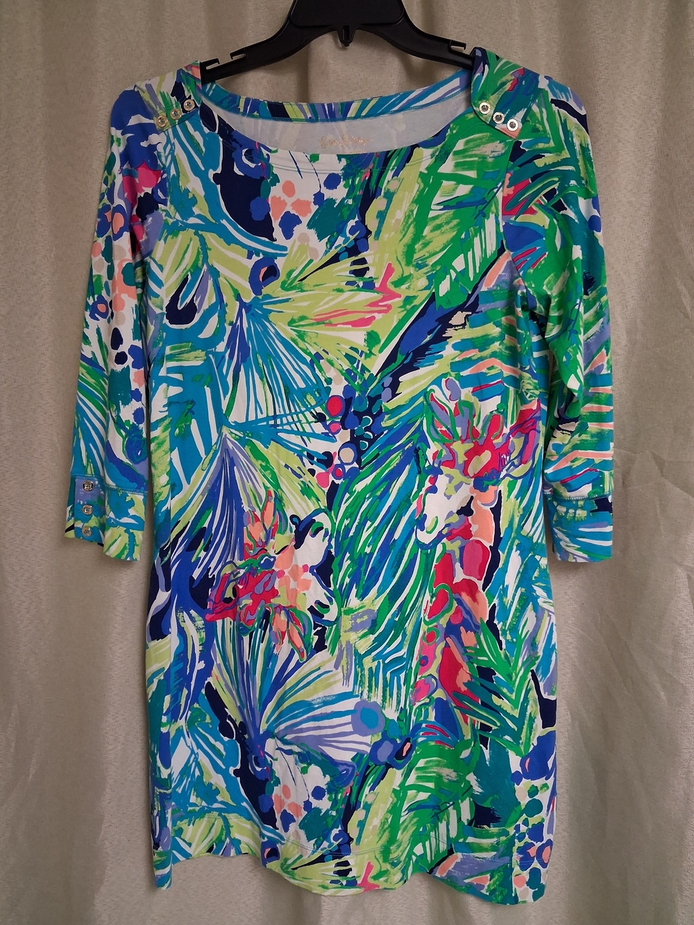 Lilly Pulitzer Tropical-Print Long Sleeve Dress in Green, Blue & Pink